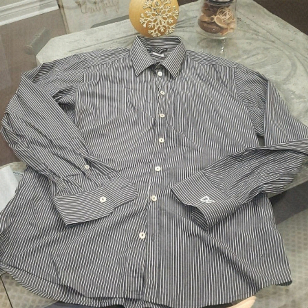 DOLCE GABBANA EMBROIDERY STRIPPED DRESS SHIRT